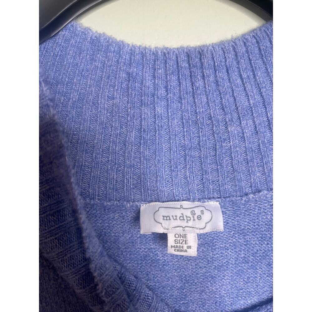 Mudpie Blue Mock Neck Wool Blend Sweater One Size - Picture 3 of 5